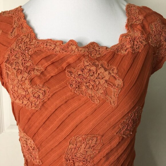 Reiss Women's Orange Square Neck Open Flare Lace Dress Size 0 Cocktail - Picture 4 of 16